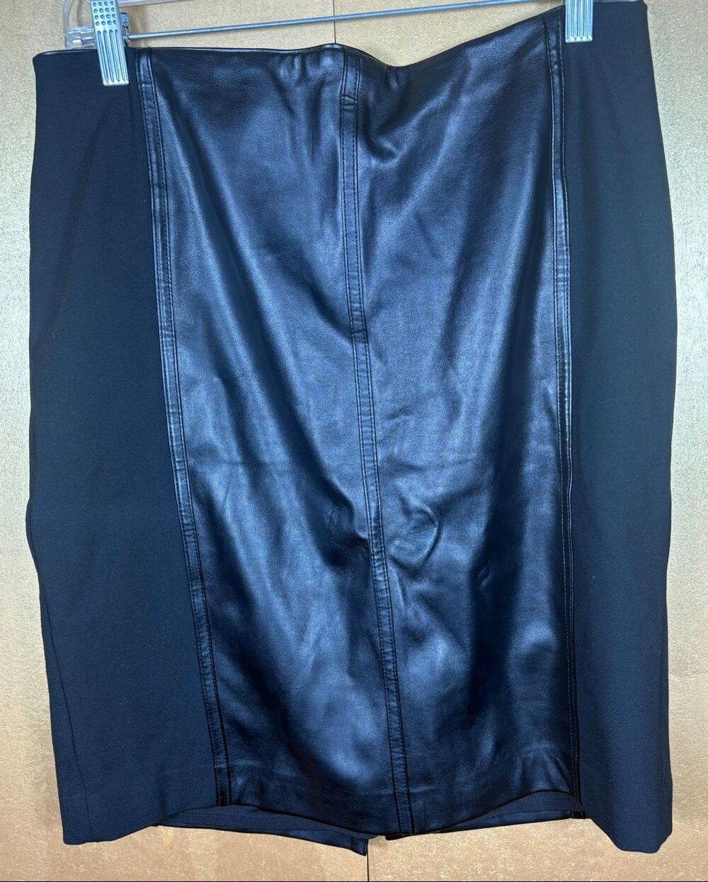 White House Black Market Black Faux Leather and Spandex Pencil Skirt Size 10